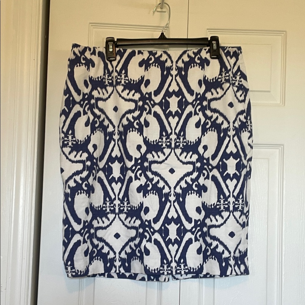 Ann Taylor midi skirt blue abstract print sz 14